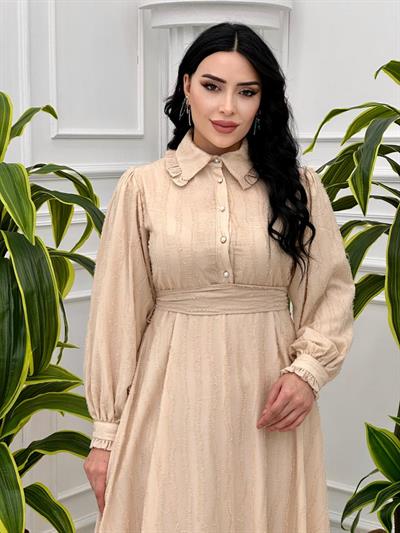 Sim Şerit Detay Elbise 1578 T-24 Bej