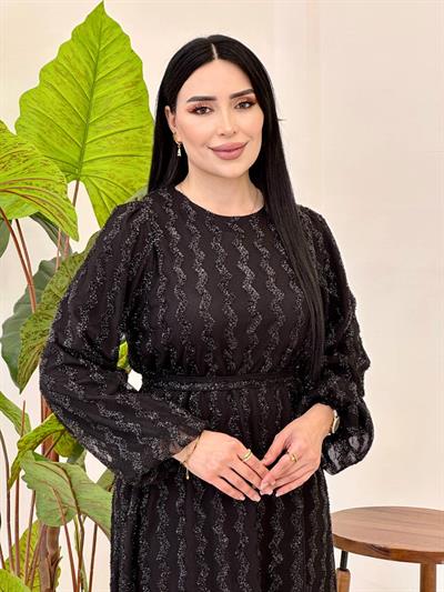 Sim şerit Tül Elbise 4733 T-25 Siyah