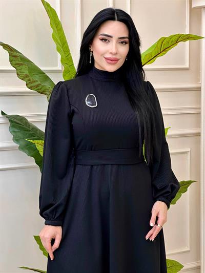 Sim Şeritli Örme Elbise 1736 t-24 Siyah