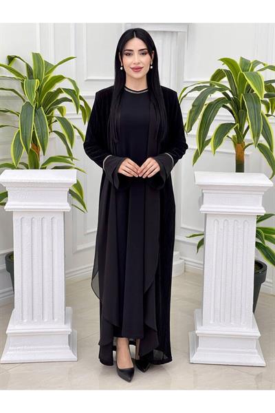 Simli Abaya Takım 7126 Siyah