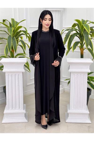 Simli Abaya Takım 7126 Siyah