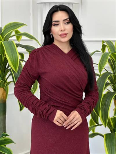 Simli Buzy Elbise 4346 t-24 Bordo