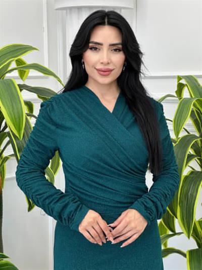 Simli Buzy Elbise 4346 t-24 Zümrüt Yeşil
