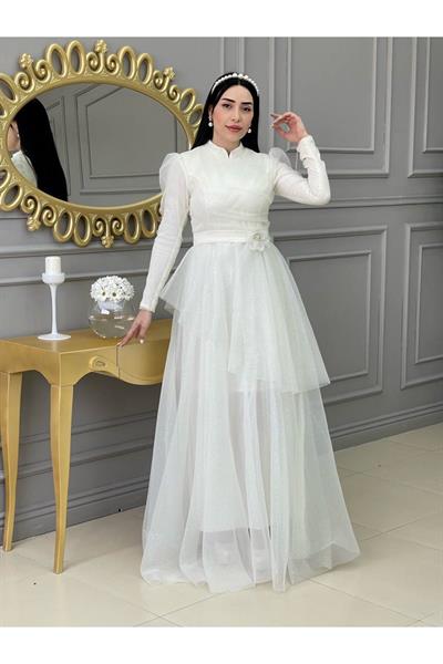 Simli Prenses Abiye 01150 Beyaz