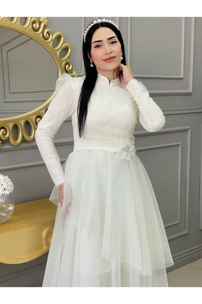 Simli Prenses Abiye 01150 Beyaz