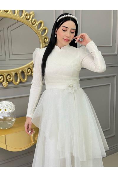 Simli Prenses Abiye 01150 Beyaz