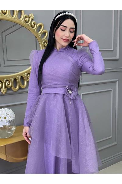Simli Prenses Abiye 01150 Lila