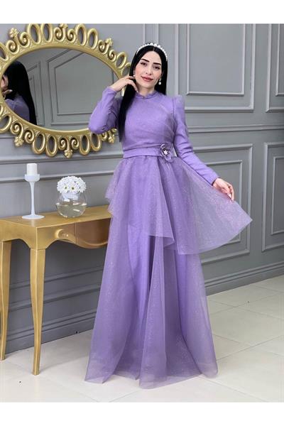 Simli Prenses Abiye 01150 Lila