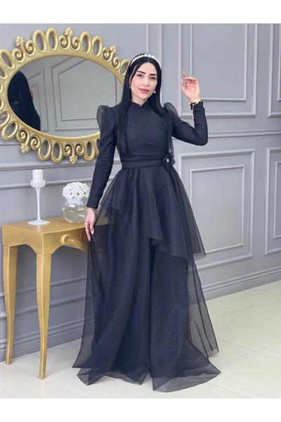 Simli Prenses Abiye 01150 Siyah