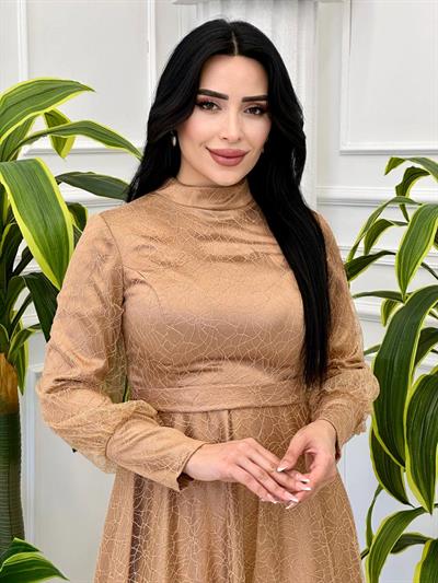 Simli Tül Abiye Elbise 9331 t-24 Gold