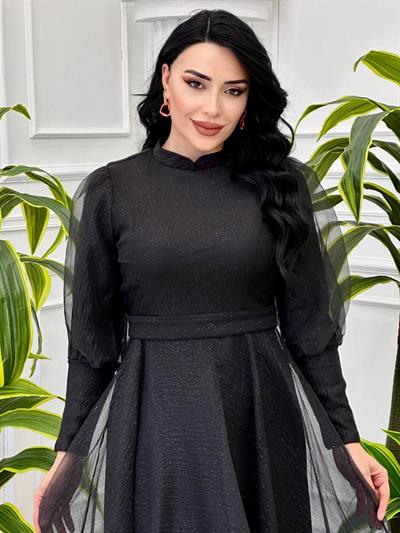 Simli Tül Elbise 4340 T-24 Siyah