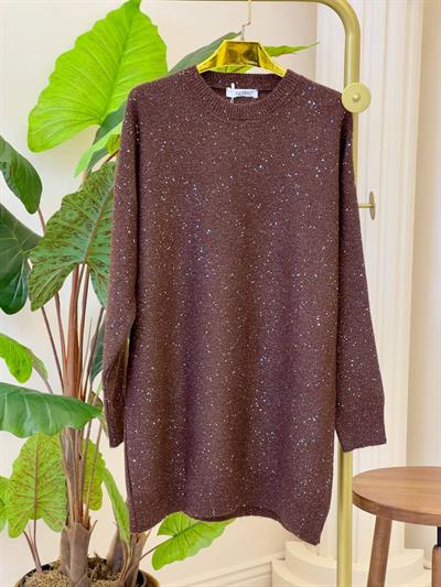 Simli Ve Pullu Tunik 7765 T-26 Kahverengi