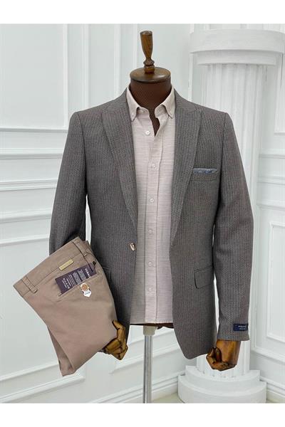 Slimfit Kesim Tek Ceket 430 Kahverengi