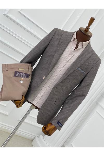 Slimfit Kesim Tek Ceket 430 Kahverengi