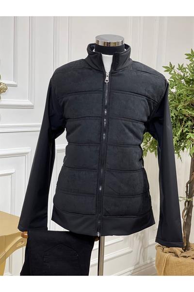 Sofjel nubuk çift nakış  mont Siyah