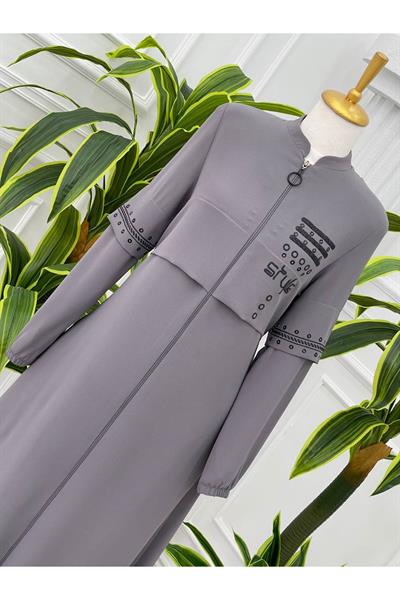 Style Baskı Pardesü 4077 Gri