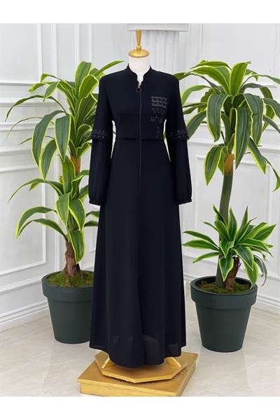 Style Baskı Pardesü 4077 Siyah