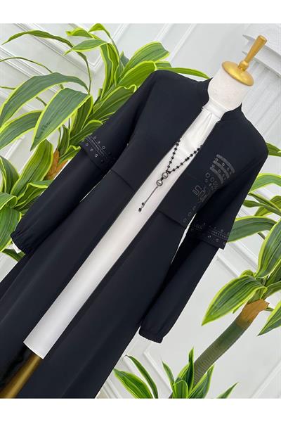 Style Baskı Pardesü 4077 Siyah