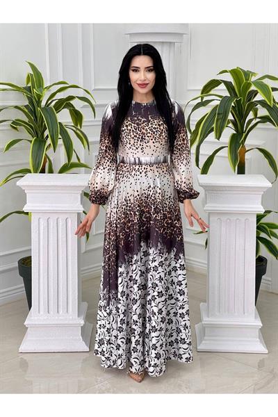 Sulu Desen Saten Elbise 4049 Siyah