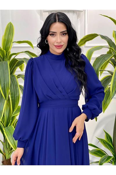 Tam Tur Şifon  Elbise 4105 Saks