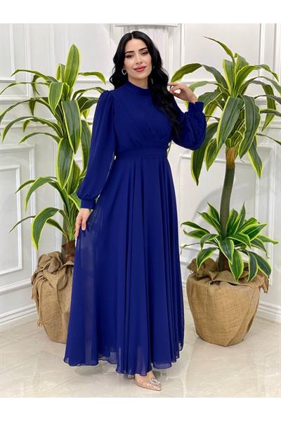 Tam Tur Şifon  Elbise 4105 Saks
