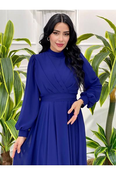 Tam Tur Şifon  Elbise 4105 Saks