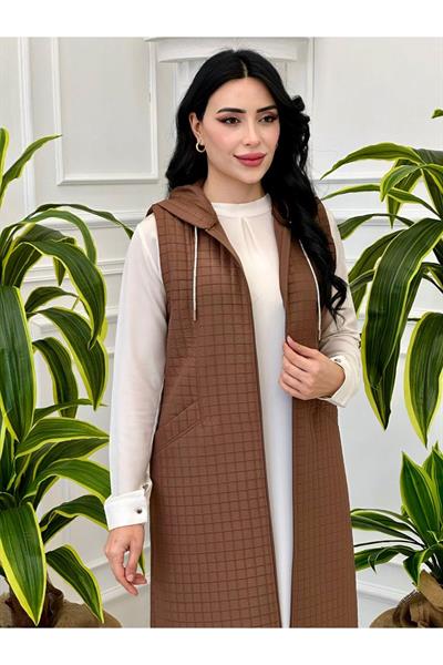 Taş Bağcıklı Kapitone Yelek  843 Kahverengi