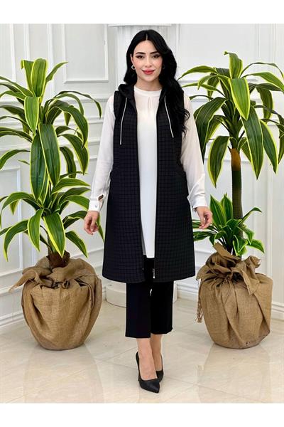 Taş Bağcıklı Kapitone Yelek  843 Siyah