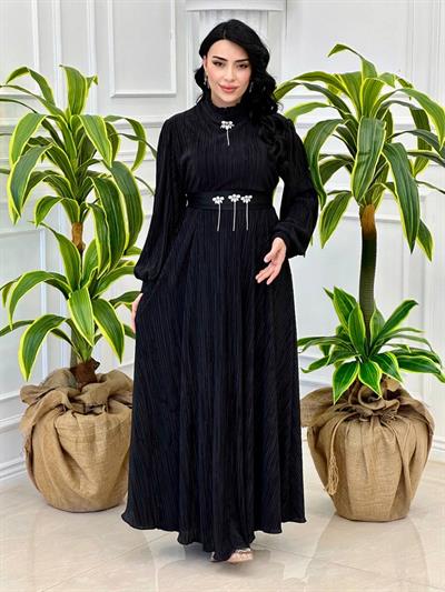 Taş Detay Fitilli Elbise 1665 t-024 Siyah