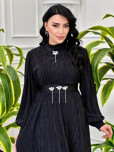 Taş Detay Fitilli Elbise 1665 t-024 Siyah