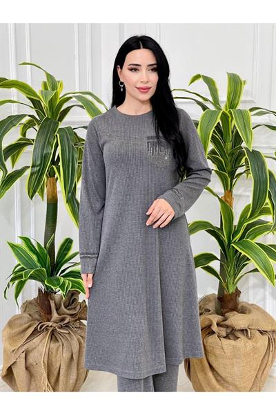 Taş Detay İkili Takım 817 Gri