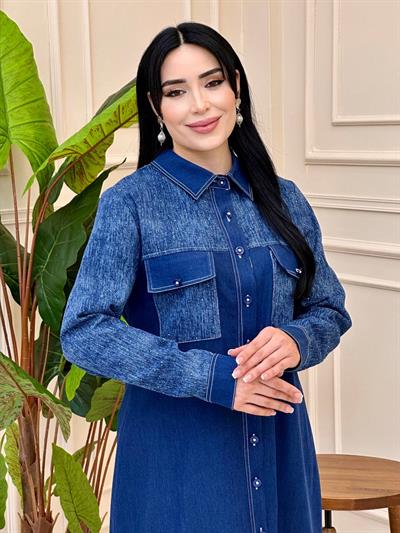 Taş Detay Kot Tunik 5454 t025 Koyu Kot