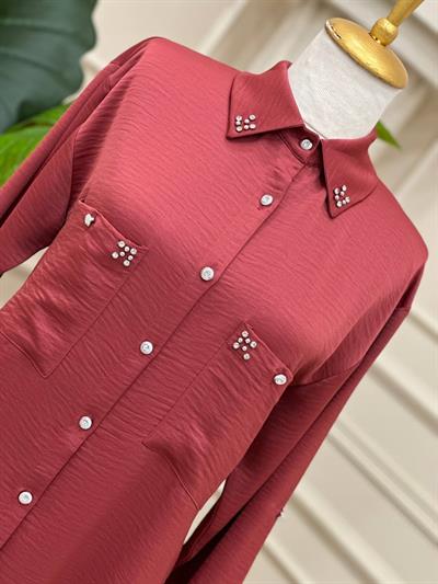Taş Detay Spor Gömlek 24028 T-24 Bordo
