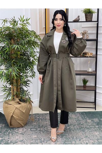 Taş Detay Trenchcoat Kap 15110 Haki