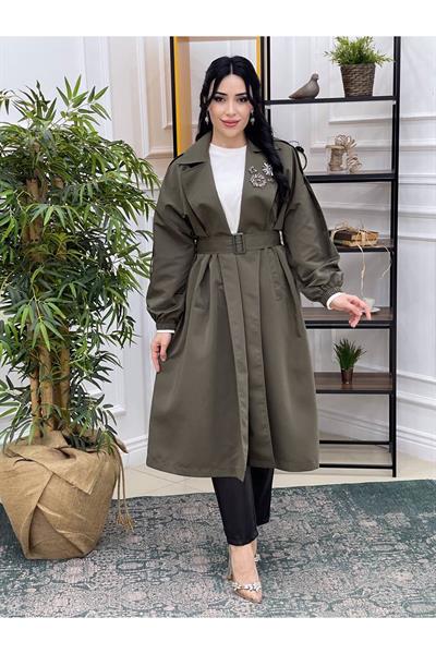 Taş Detay Trenchcoat Kap 15110 Haki