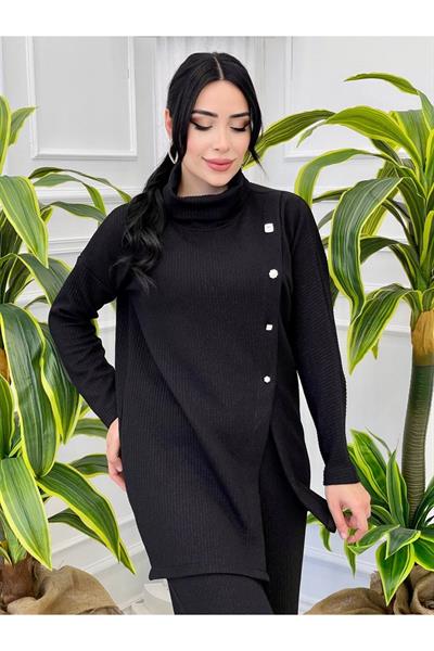 Taş Düğme İkili Takım 7091 Siyah