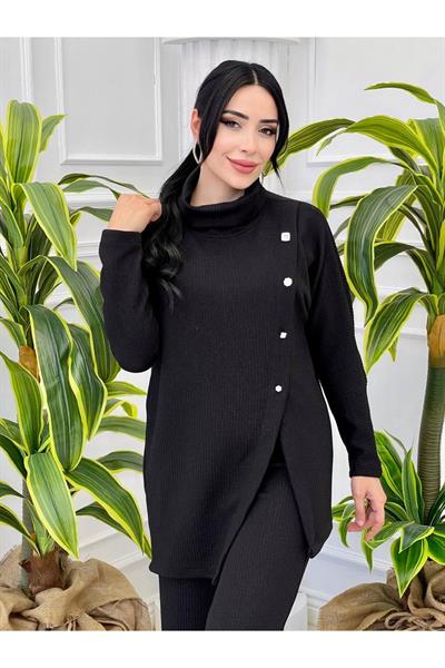 Taş Düğme İkili Takım 7091 Siyah