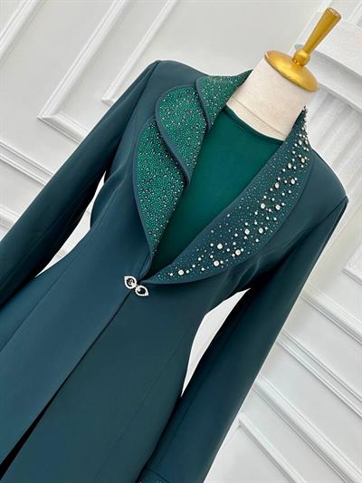 Taş İşleme Abaya İkili  Takım 4113 t-24 Zümrüt Yeşil