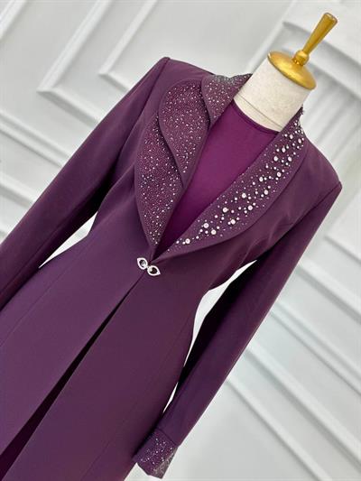 Taş İşleme Abaya İkili  Takım 4113 t-24 Mor