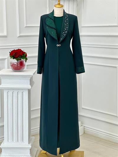 Taş İşleme Abaya İkili  Takım 4113 t-24 Zümrüt Yeşil