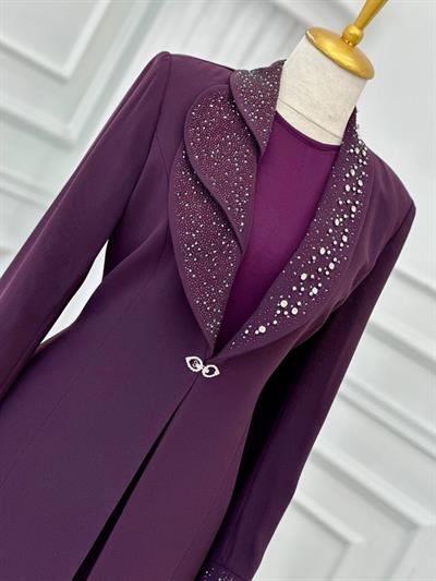Taş İşleme Abaya İkili  Takım 4113 t-24 Mor