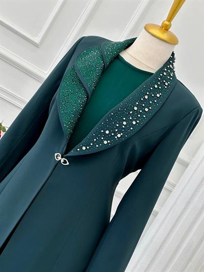 Taş İşleme Abaya İkili  Takım 4113 t-24 Zümrüt Yeşil