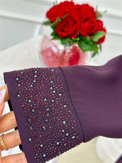 Taş İşleme Abaya İkili  Takım 4113 t-24 Mor