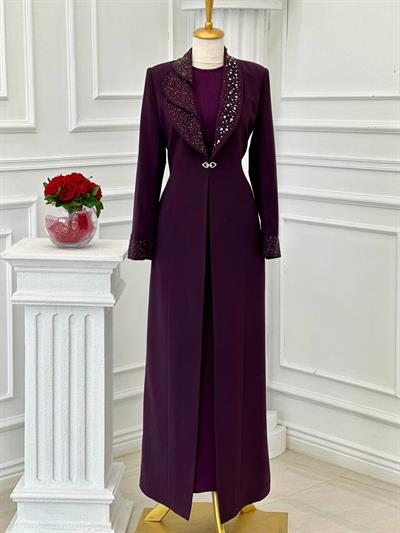 Taş İşleme Abaya İkili  Takım 4113 t-24 Mor