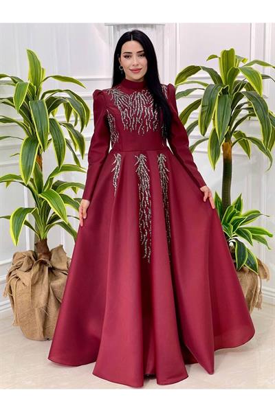 Taş İşleme Abiye 1198 Bordo