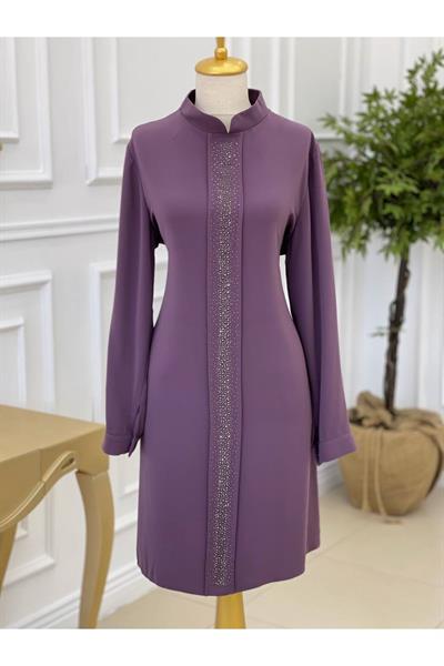 Taş İşleme Büyük Beden Tunik 5236 Leylak