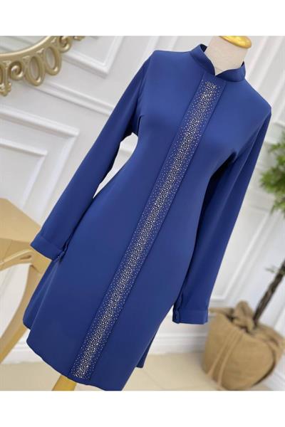 Taş İşleme Büyük Beden Tunik 5236 Saks