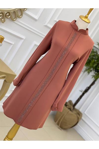 Taş İşleme Büyük Beden Tunik 5236 Taba