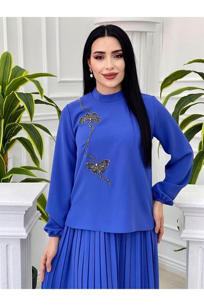 Taş İşleme Etekli Takım 7043 Mavi