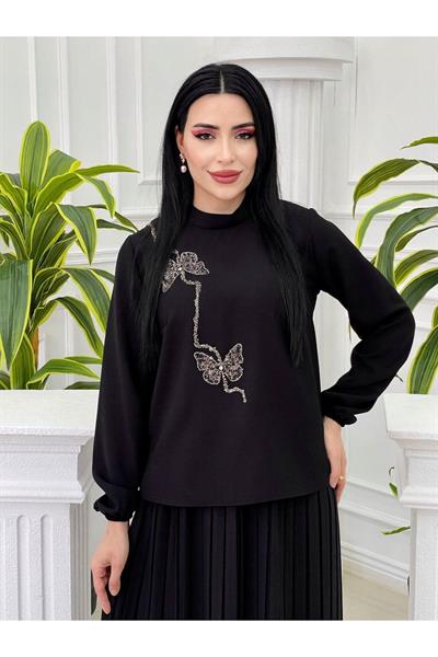 Taş İşleme Etekli Takım 7043 Siyah